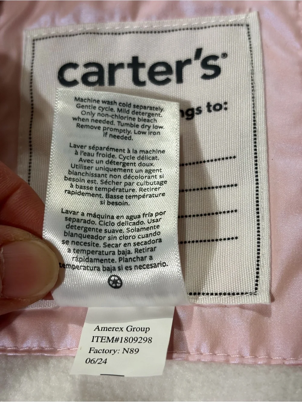 Carters pale pink